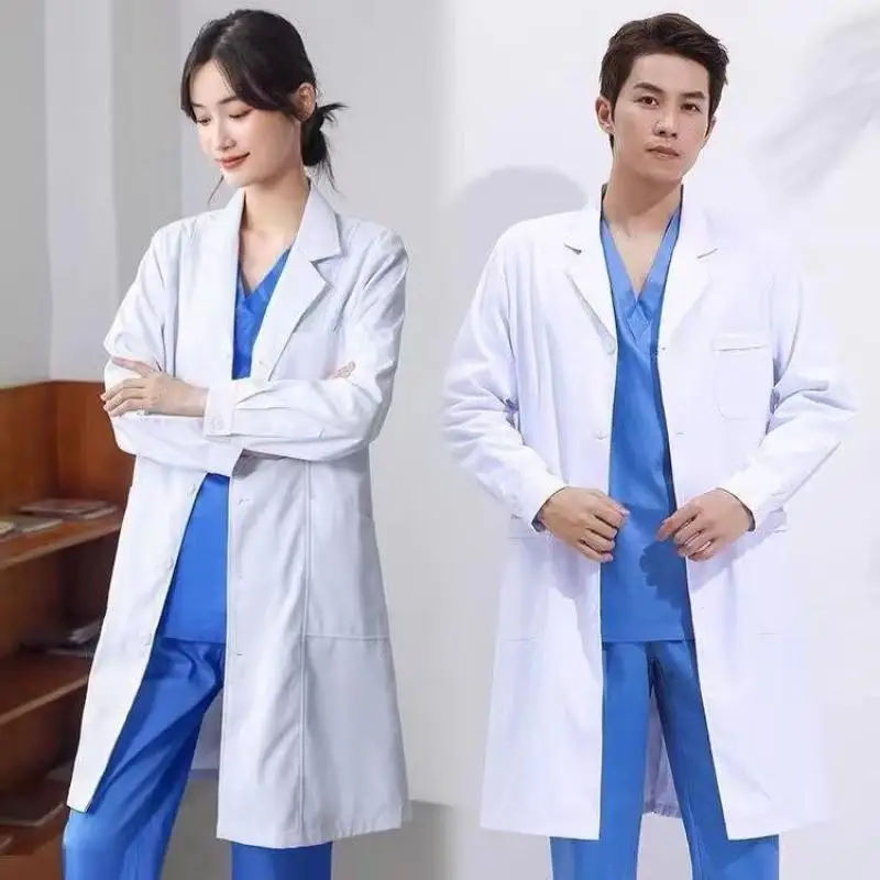 Medical Lab Coats - สีขาว Lab Coat ทดลองทางการแพทย์ชุดแขนยาวนักเรียนเสื้อสีขาวโรงงานอาหารพยาบาลห้องปฏิบัติการชุดทํางาน