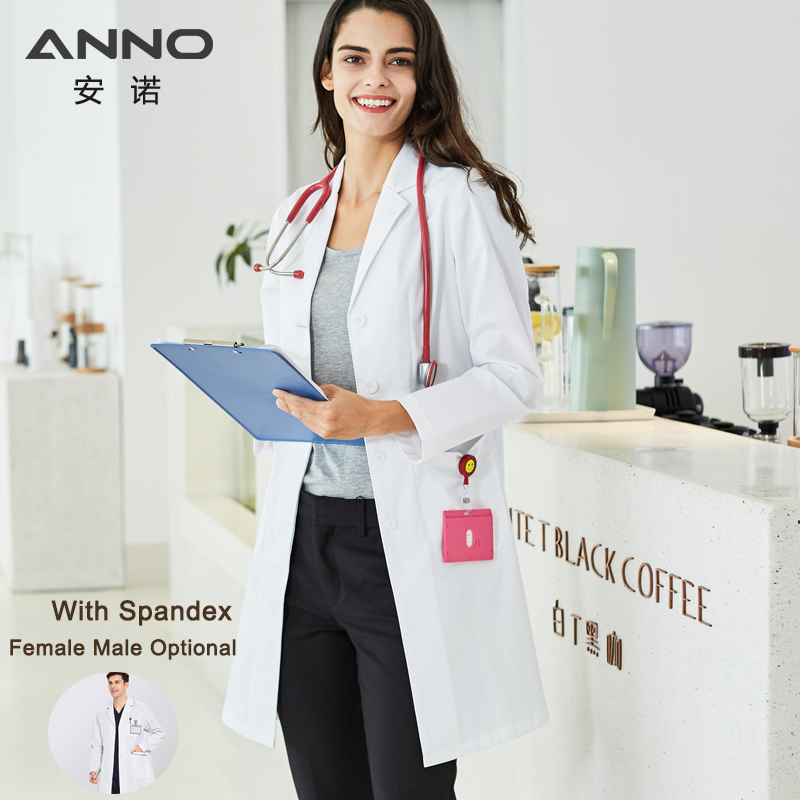 Medical Lab Coats - ANNO แขนยาว Lab เครื่องแบบ Spandex ทำงานยืดหยุ่นสวมใส่