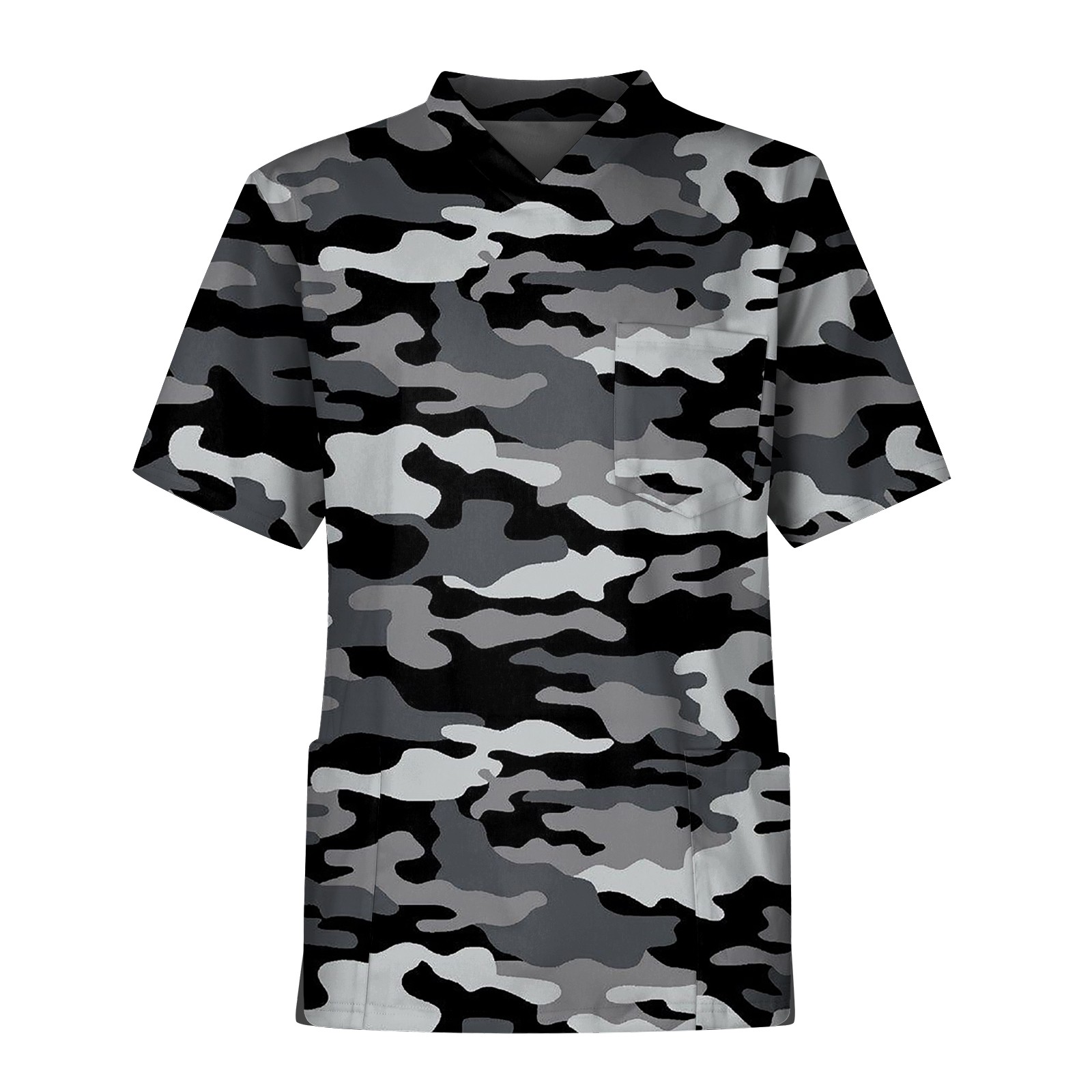 Medical Lab Uniform - เสื้อแขนสั้นพิมพ์ลายพรางสำหรับผู้ชายเสื้อคอวีมีกระเป๋าสำหรับใส่ทำงานเสื้อเบลาส์ seragam suster สำหรับผู้ชายเสื้อยืดยูนิฟอร์ม
