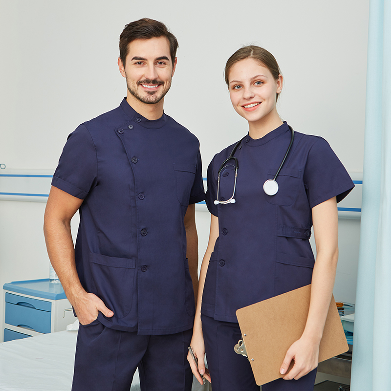 Medical Lab Uniform - Clearance Scrubs พยาบาลเครื่องแบบสำหรับผู้หญิงผู้ชายชุดด้านบนและกางเกงสีขาวน้ำเงิน Poplin ผ้าบาง Petite