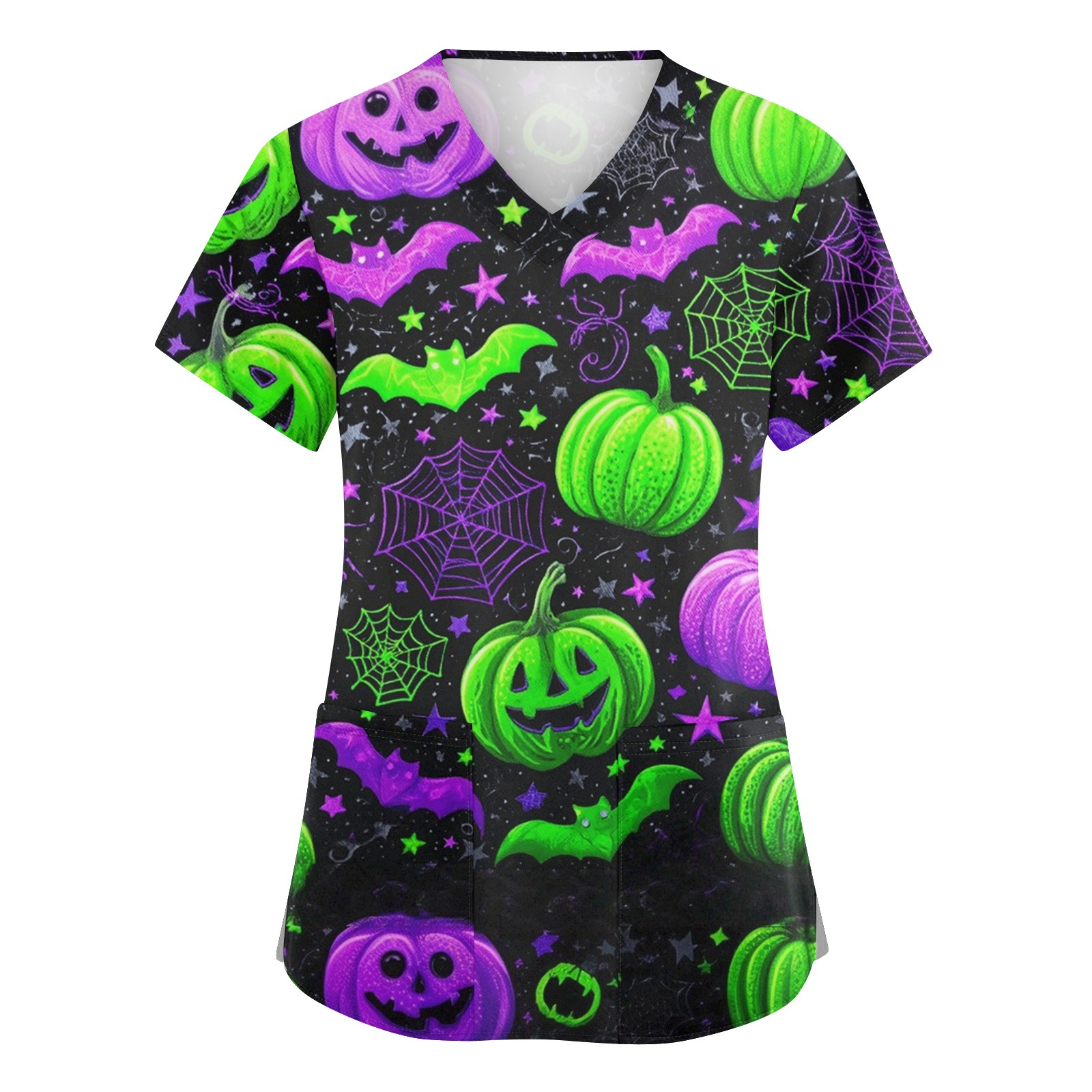 Medical Lab Uniform - สตรีเครื่องแบบทางการแพทย์ฮาโลวีนพิมพ์ทันตกรรมผ่าตัดเครื่องแบบคอวีแขนสั้นสีดําขัดเครื่องแบบทางการแพทย์สําหรับผู้หญิง