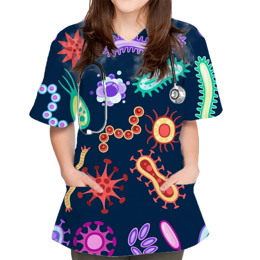 เสื้อผู้หญิงลายแบคทีเรีย แฟชั่ - Medical Lab Uniform บทวิจารณ์และราคา