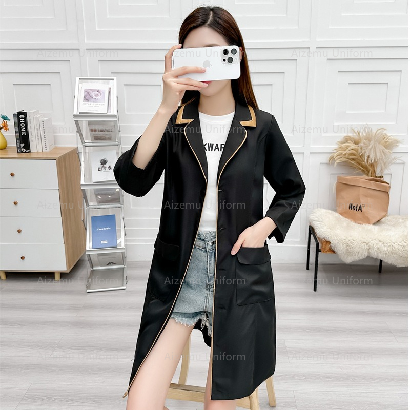ความงามสีดําชุดBeautycian Robe - Medical Lab Coats บทวิจารณ์และราคา